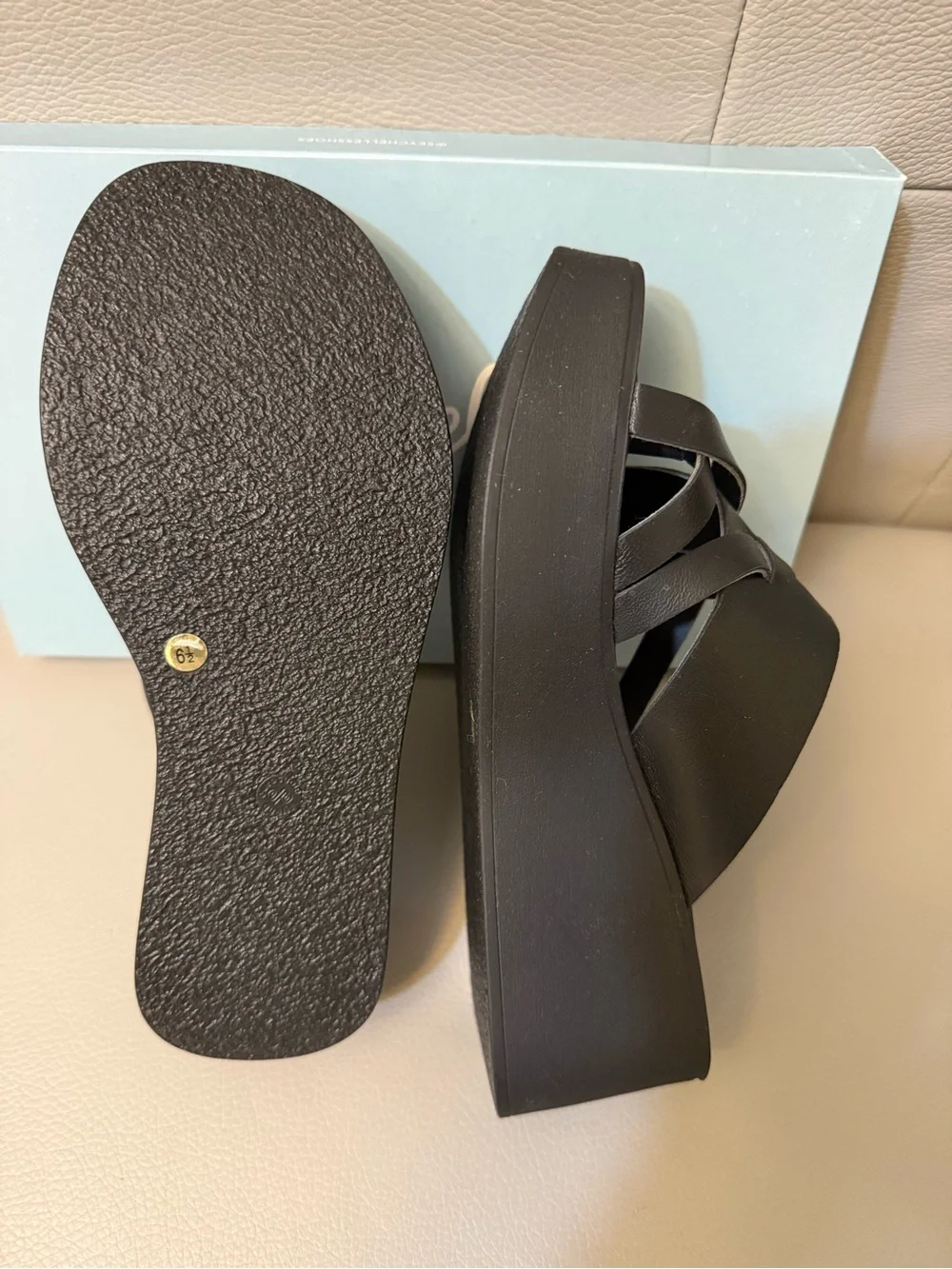 Seychelles Black Crisscross Platform Slide Sandals